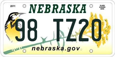 NE license plate 98TZ20