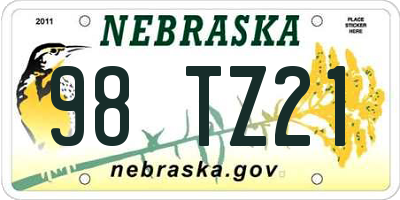 NE license plate 98TZ21