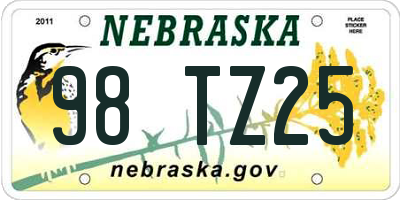 NE license plate 98TZ25