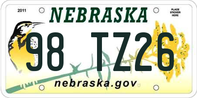 NE license plate 98TZ26
