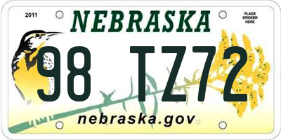 NE license plate 98TZ72