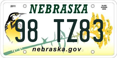 NE license plate 98TZ83