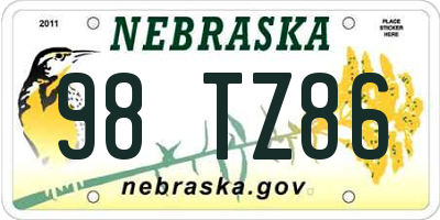 NE license plate 98TZ86