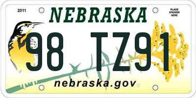 NE license plate 98TZ91