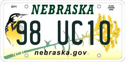 NE license plate 98UC10