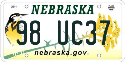 NE license plate 98UC37