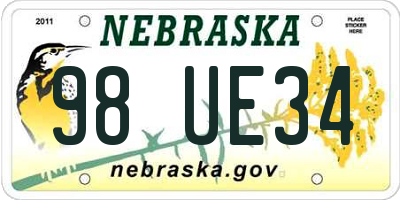 NE license plate 98UE34