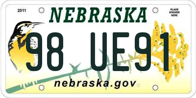 NE license plate 98UE91