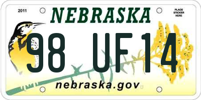 NE license plate 98UF14