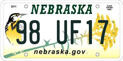 NE license plate 98UF17