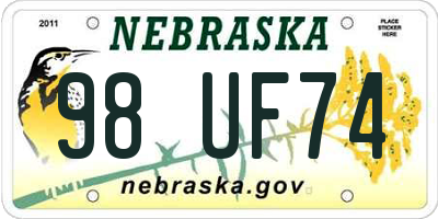 NE license plate 98UF74