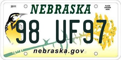 NE license plate 98UF97