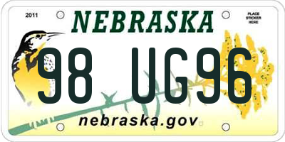 NE license plate 98UG96