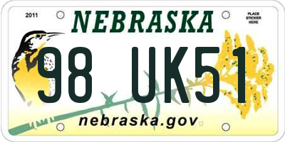 NE license plate 98UK51