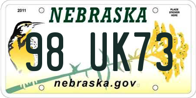 NE license plate 98UK73
