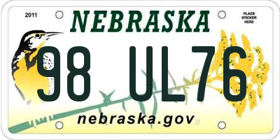 NE license plate 98UL76