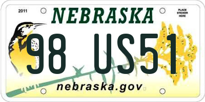 NE license plate 98US51