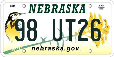 NE license plate 98UT26