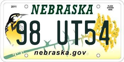 NE license plate 98UT54