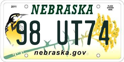 NE license plate 98UT74