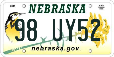 NE license plate 98UY52