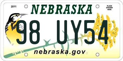 NE license plate 98UY54