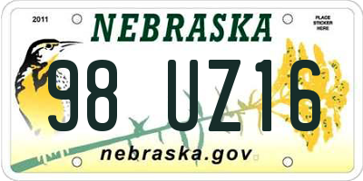 NE license plate 98UZ16