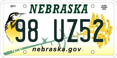 NE license plate 98UZ52