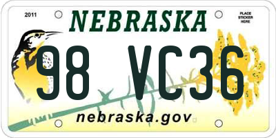 NE license plate 98VC36