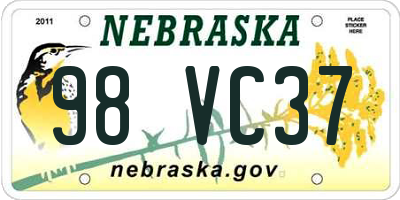 NE license plate 98VC37