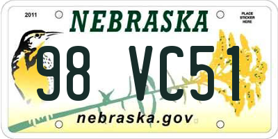 NE license plate 98VC51