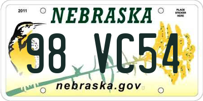 NE license plate 98VC54