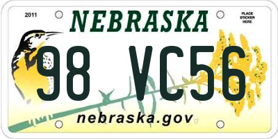 NE license plate 98VC56
