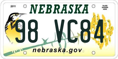NE license plate 98VC84