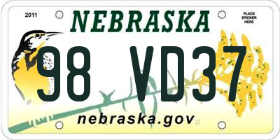 NE license plate 98VD37
