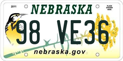 NE license plate 98VE36