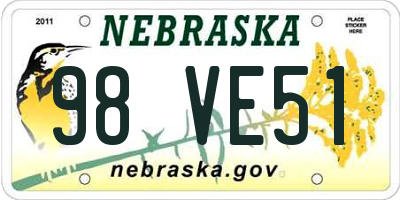 NE license plate 98VE51