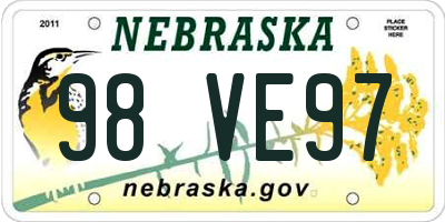 NE license plate 98VE97