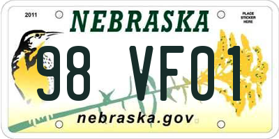 NE license plate 98VF01