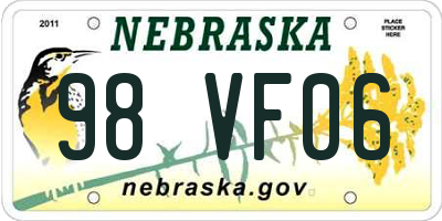 NE license plate 98VF06