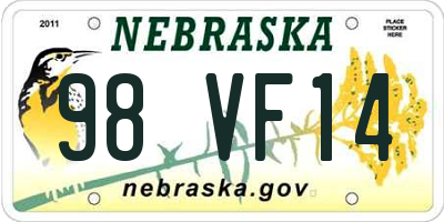 NE license plate 98VF14