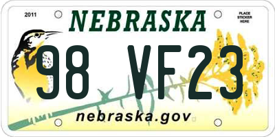 NE license plate 98VF23