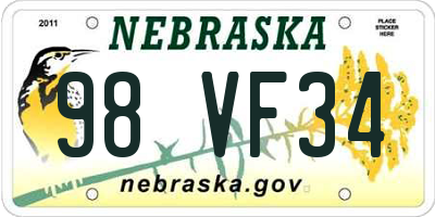 NE license plate 98VF34