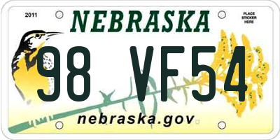 NE license plate 98VF54