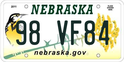 NE license plate 98VF84