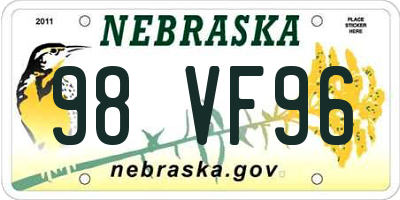 NE license plate 98VF96