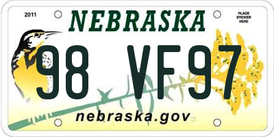 NE license plate 98VF97