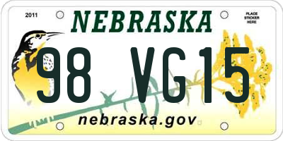 NE license plate 98VG15