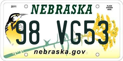 NE license plate 98VG53