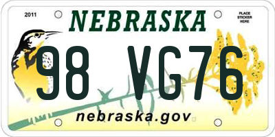 NE license plate 98VG76
